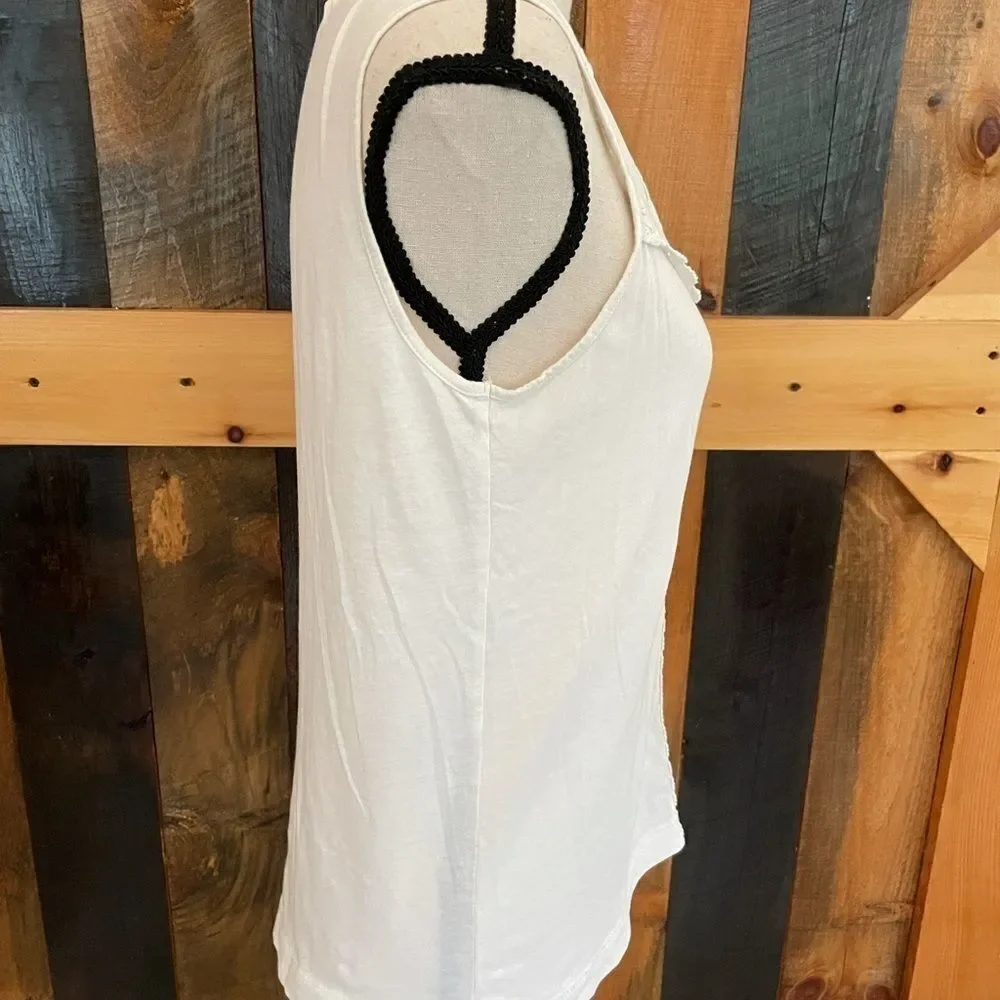 J Crew sleeveless off white top with lace trim
